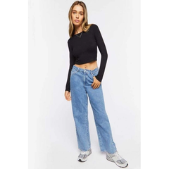 [viruSpluSSize]Áo croptop f21 thun gân tay dài bigSize(9940)