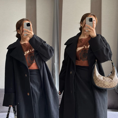 [virusplussize]áo dạ đen cổ bẻ river island bigsize