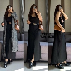 [viruSpluSSize]Chân váy Xoài mng midi Sọc xẻ truớc bigSize