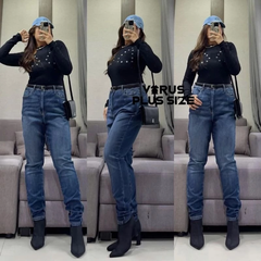 [virusplussize]Quần jean Disclose 1 nút ống ôm bigsize