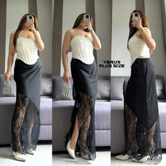 [virusplussize]Set áo cúp ngực/ chân váy lụa mix luới bigsize xuất xịn(có tách lẻ)