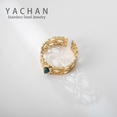 Nhẫn titan vàng freesize khắc đá ngọc lam nam phi 2501016