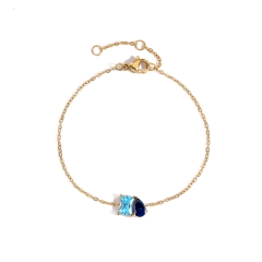 Vòng tay titan vàng dây mảnh hạt xanh dương navy 2501022
