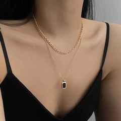 Dây chuyền titan mạ vàng dây đôi mặt đen 2500152