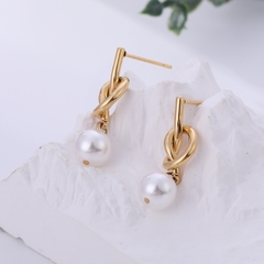 Bông tai titan vàng hạt ngọc trai nút thắt 2600169