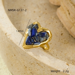 Nhẫn titan vàng freesize thạch anh xanh navy  tim 2600021