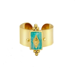 Nhẫn titan đính đá  thạch anh xanh 2500569