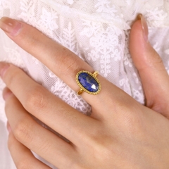 Nhẫn titan freesize mạ vàng đá ngọc lưu ly (Lapis lazuli) 2500596