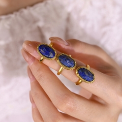 Nhẫn titan freesize mạ vàng đá ngọc lưu ly (Lapis lazuli) 2500596