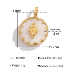 Dây chuyền titan mặt tròn đá ngọc bích trắng (white jade ) 2500606