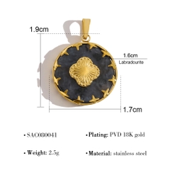 Dây chuyền titan mặt tròn đá xà cừ đen (labradorite ) 2500608