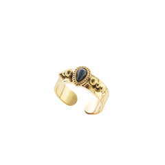 Nhẫn titan freesize mạ vàng đính đá xà cừ đen (labradorite) 2500622