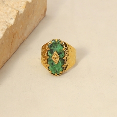 Nhẫn titan mạ vàng đính đá ngọc lam châu phi (African turquoise) 2500628