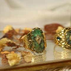 Nhẫn titan mạ vàng đính đá ngọc lam châu phi (African turquoise) 2500628