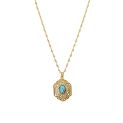Dây chuyền titan mạ vàng mặt đá ngọc lam (Turquoise) 2500640