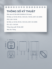 Củ sạc nhanh SUPER A2317C 2 Cổng PD VÀ QC3.0 30W