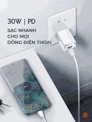 Củ sạc nhanh SUPER A2317C 2 Cổng PD VÀ QC3.0 30W