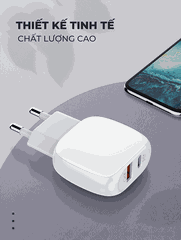Bộ sạc nhanh SUPER A2313C 2 cổng PD+QC3.0 20W kèm cáp Type C-Type C 1m