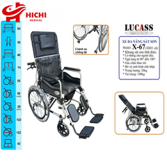 Xe Lăn Đa Năng Lucass X67 Có Bô, Ngả Nằm Khung Sắt Sơn New