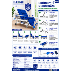 Giường Y Tế 5 Chức Năng ELCARE M04 Chính Hãng, Tải Trọng 250kg