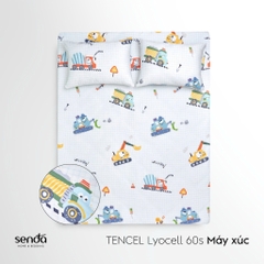 Bộ ga gối 3 món cho bé Lụa Tencel họa tiết - Máy xúc
