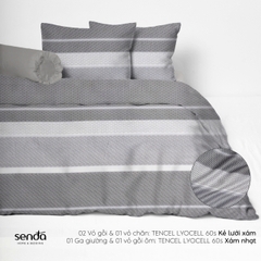 Bộ chăn ga gối 5 món Lụa Tencel 60S họa tiết - Kẻ lưới xám