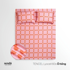 Bộ ga gối 3 món Lụa Tencel  họa tiết kẻ sọc - Ô hồng
