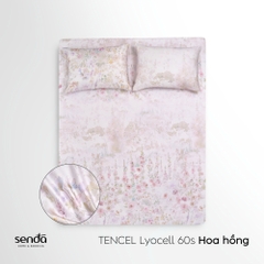 Bộ ga gối 3 món Lụa Tencel 60S họa tiết - Hoa Hồng