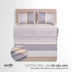 Bộ chăn ga gối 4 món Cotton Twill họa tiết kẻ sọc - Kẻ nâu xám