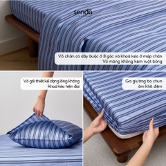 Bộ chăn ga gối 4 món Lụa Tencel họa tiết kẻ sọc - Sọc xanh navy