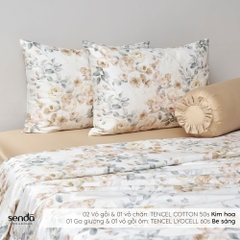 Bộ chăn ga gối 5 món Tencel Cotton họa tiết - Kim hoa