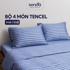 Bộ chăn ga gối 4 món Lụa Tencel họa tiết kẻ sọc
