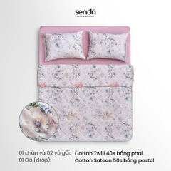 Bộ chăn ga gối 4 món (chăn chần bông) Cotton 40S họa tiết - Hồng phai