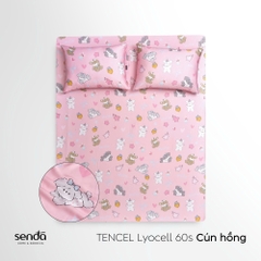 Bộ ga gối 3 món cho bé Lụa Tencel họa tiết - Cún hồng