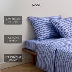 Bộ chăn ga gối 4 món Lụa Tencel họa tiết kẻ sọc - Sọc xanh rêu