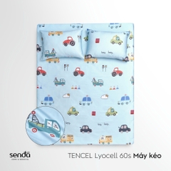 Bộ ga gối 3 món cho bé Lụa Tencel họa tiết - Máy kéo