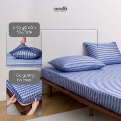Bộ ga gối 3 món Lụa Tencel  họa tiết kẻ sọc - Sọc xanh navy