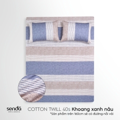 Bộ ga gối 3 món Cotton Twill họa tiết kẻ sọc - Khoang xanh nâu