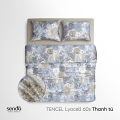 Bộ chăn ga gối 4 món (chăn chần bông) Lụa Tencel 60S họa tiết - Thanh tú