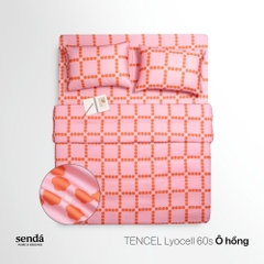 Bộ chăn ga gối 4 món Lụa Tencel họa tiết kẻ sọc - Ô hồng