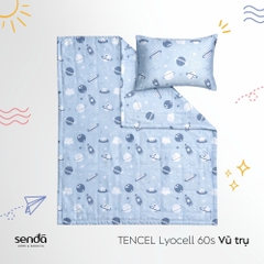 Bộ chăn gối cho bé đi học Lụa Tencel họa tiết - Vũ trụ