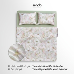 Bộ chăn ga gối 4 món (chăn chần bông) Tencel Cotton họa tiết - Bích vân