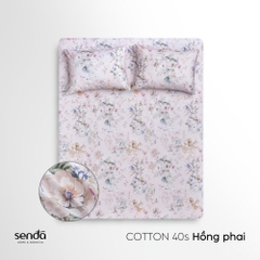 Bộ ga gối 3 món Cotton 40S họa tiết - Hồng phai