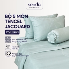 Bộ chăn ga gối 5 món Lụa Tencel Jacquard vân gấm