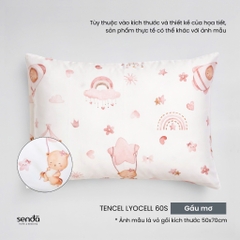 Vỏ gối nằm cho bé đi học Lụa Tencel họa tiết - Gấu mơ