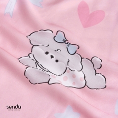 Vỏ gối nằm cho bé đi học Lụa Tencel họa tiết - Cún hồng