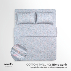 Bộ chăn ga gối 4 món Cotton Twill họa tiết - Bông xanh