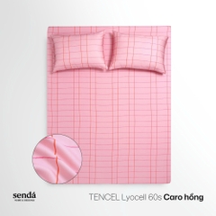 Bộ ga gối 3 món Lụa Tencel  họa tiết kẻ sọc - Caro hồng