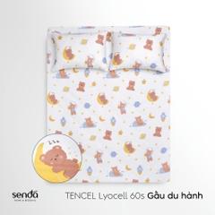 Bộ ga gối 3 món cho bé Lụa Tencel họa tiết - Gấu du hành