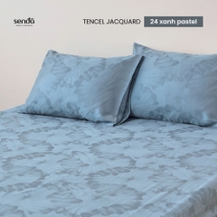Bộ ga gối 3 món Lụa Tencel Jacquard vân gấm - 24 Xanh pastel